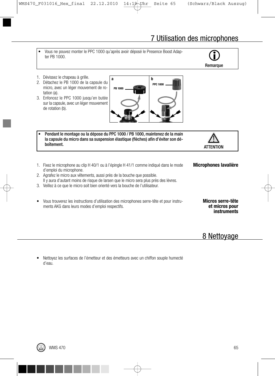 7 utilisation des microphones, 8 nettoyage | Harman-Kardon WMS 470 User Manual | Page 71 / 142