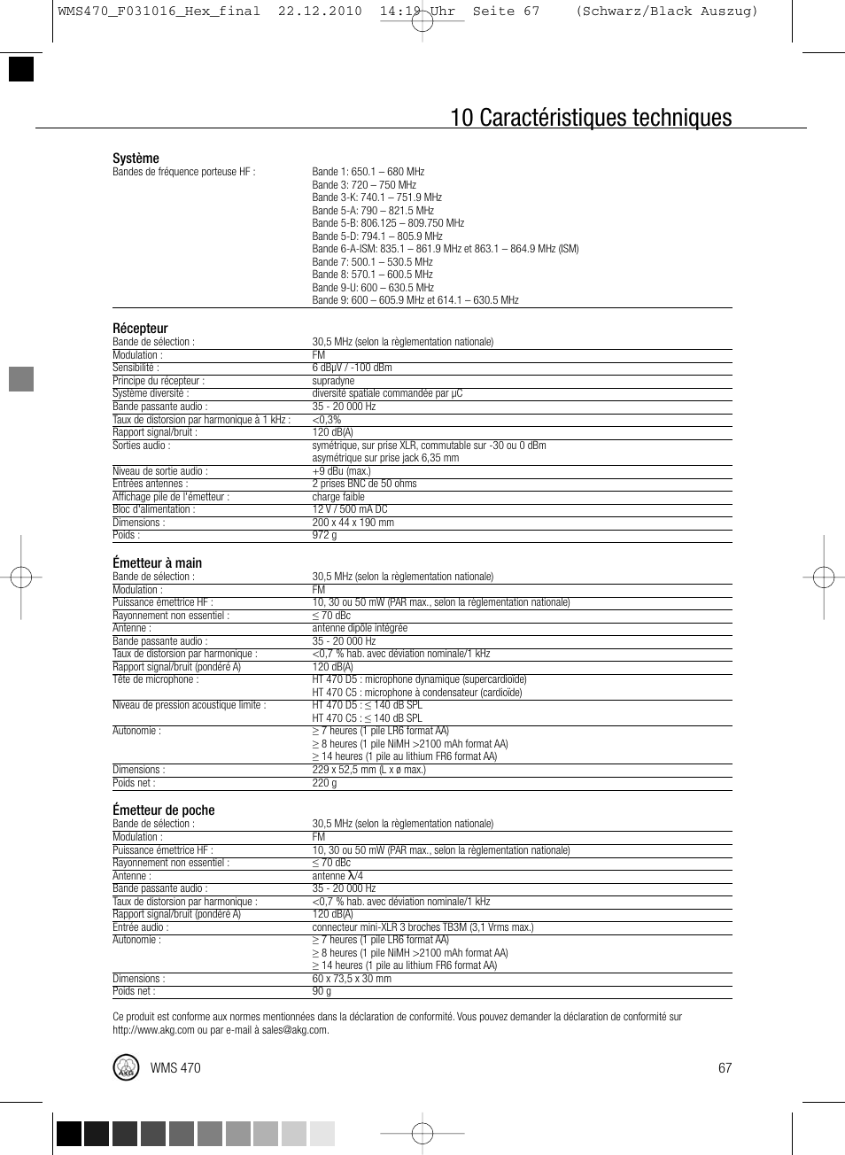 10 caractéristiques techniques | Harman-Kardon WMS 470 User Manual | Page 73 / 142
