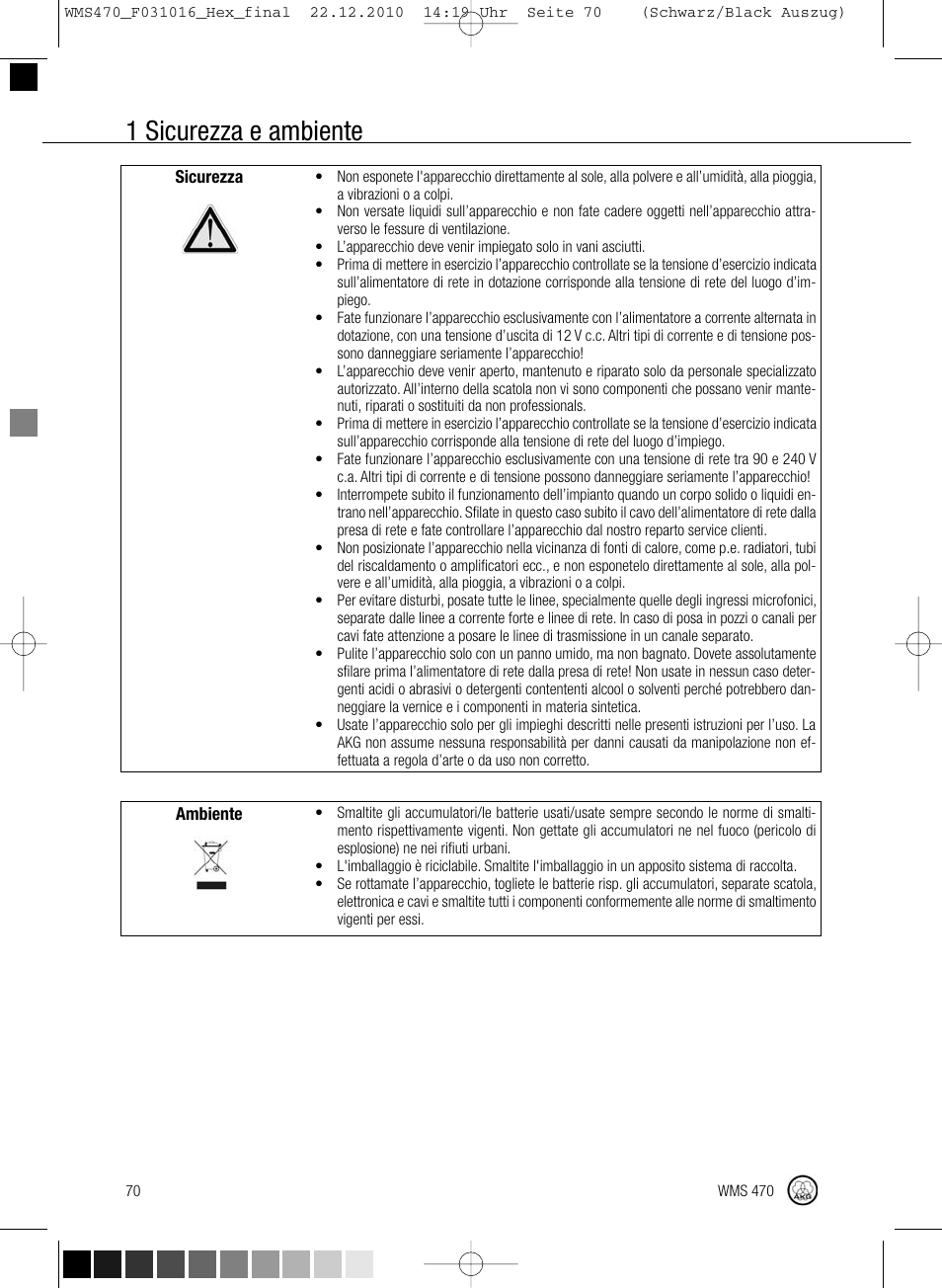 1 sicurezza e ambiente | Harman-Kardon WMS 470 User Manual | Page 76 / 142