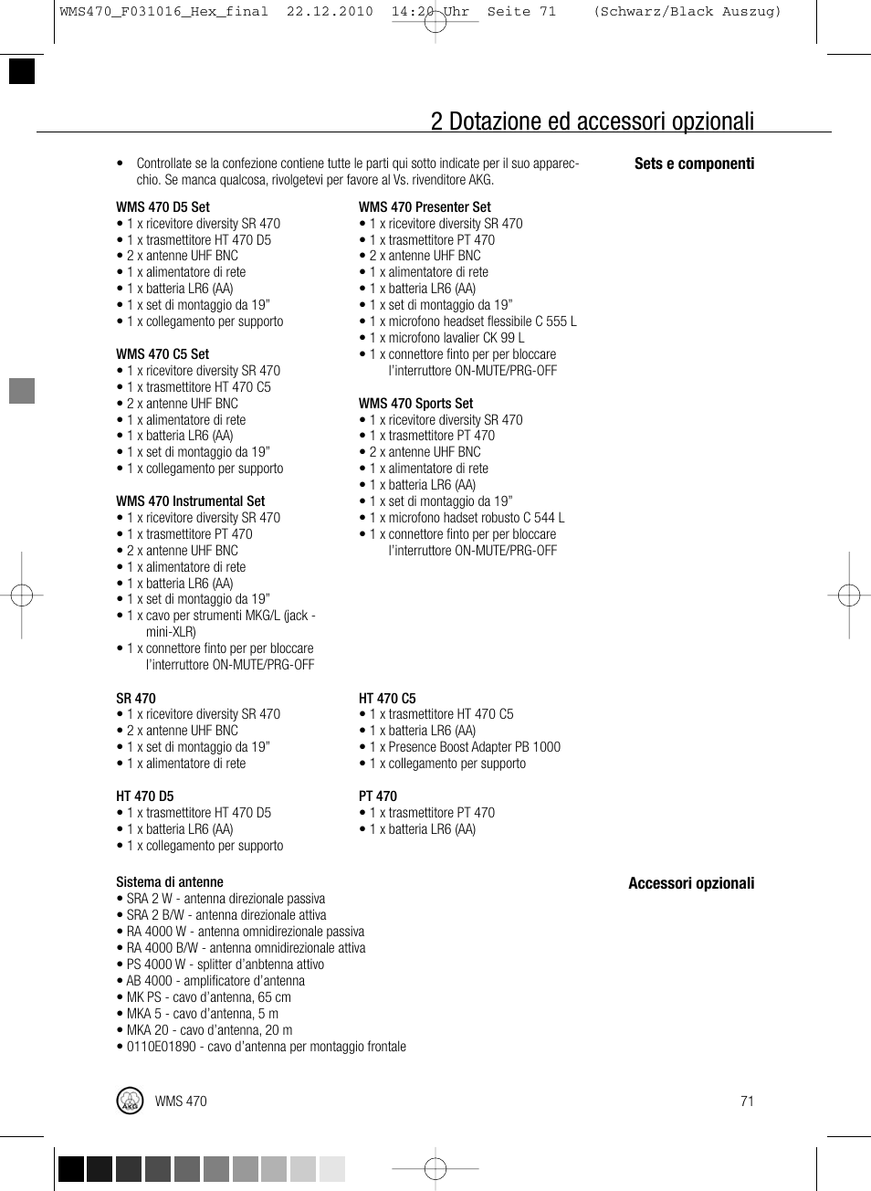 2 dotazione ed accessori opzionali | Harman-Kardon WMS 470 User Manual | Page 77 / 142