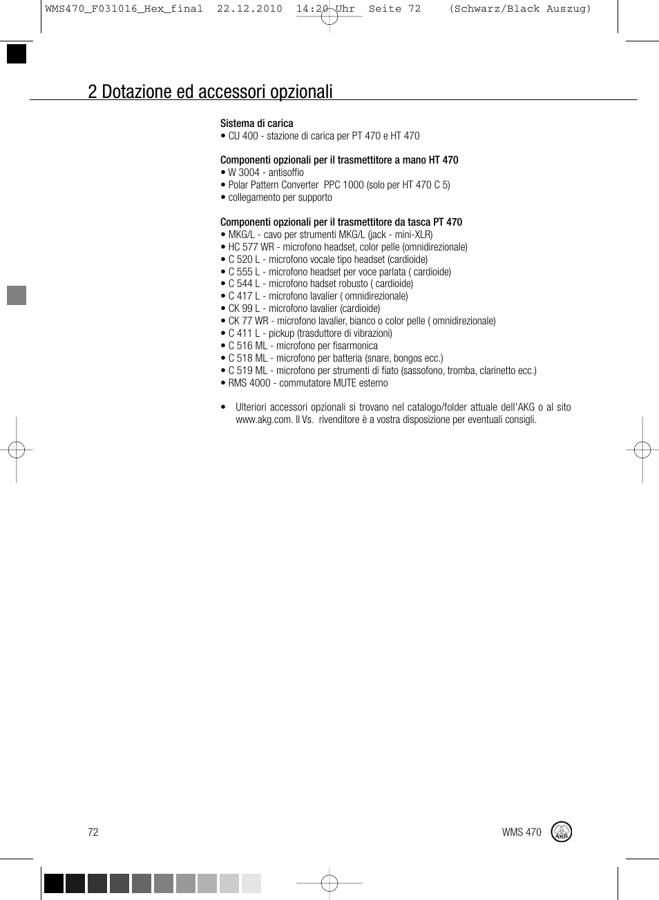 2 dotazione ed accessori opzionali | Harman-Kardon WMS 470 User Manual | Page 78 / 142