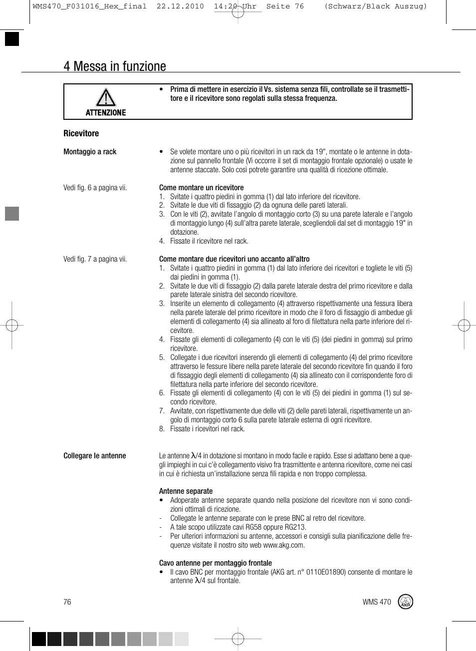 4 messa in funzione | Harman-Kardon WMS 470 User Manual | Page 82 / 142