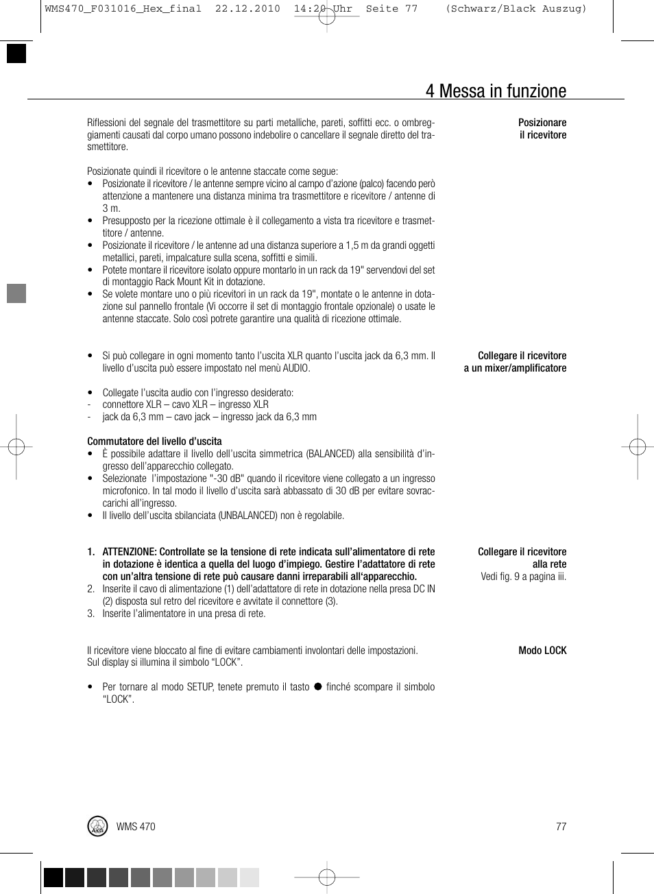 4 messa in funzione | Harman-Kardon WMS 470 User Manual | Page 83 / 142