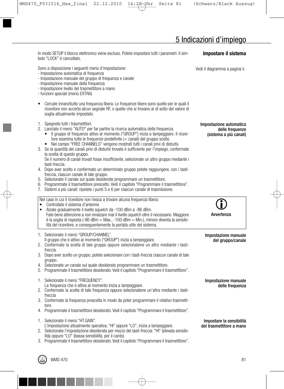 5 indicazioni d’impiego | Harman-Kardon WMS 470 User Manual | Page 87 / 142