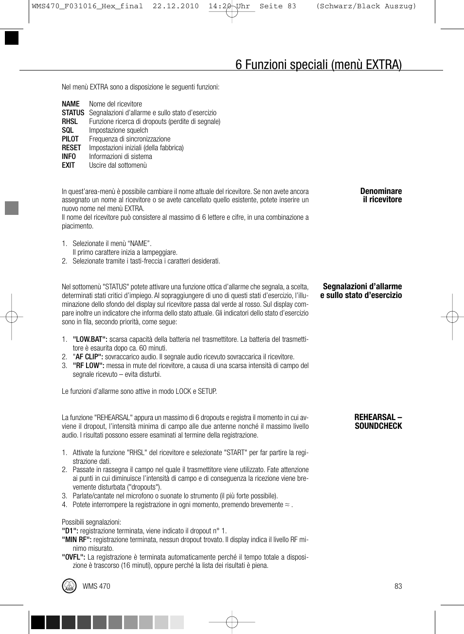 6 funzioni speciali (menù extra) | Harman-Kardon WMS 470 User Manual | Page 89 / 142