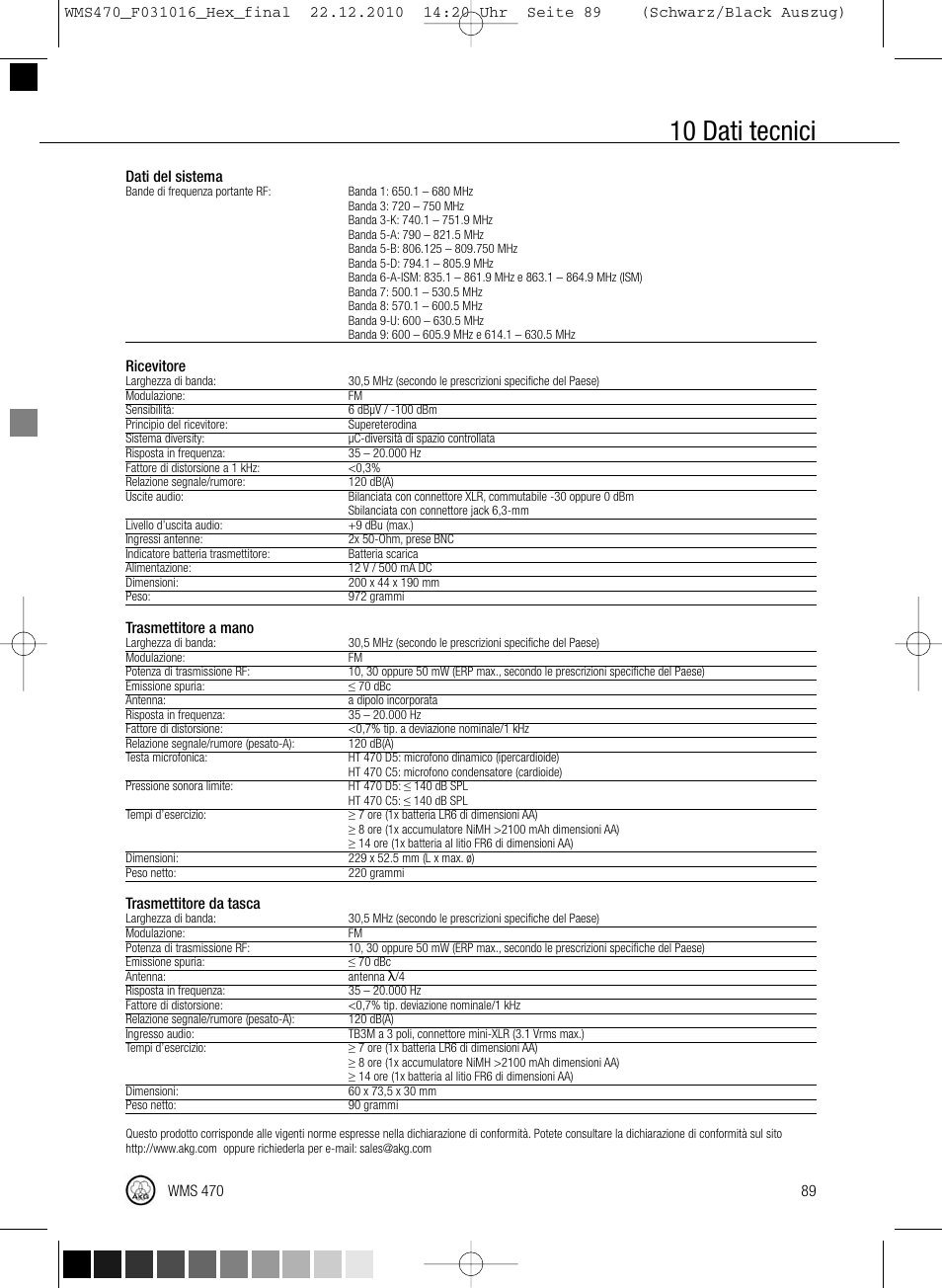 10 dati tecnici | Harman-Kardon WMS 470 User Manual | Page 95 / 142