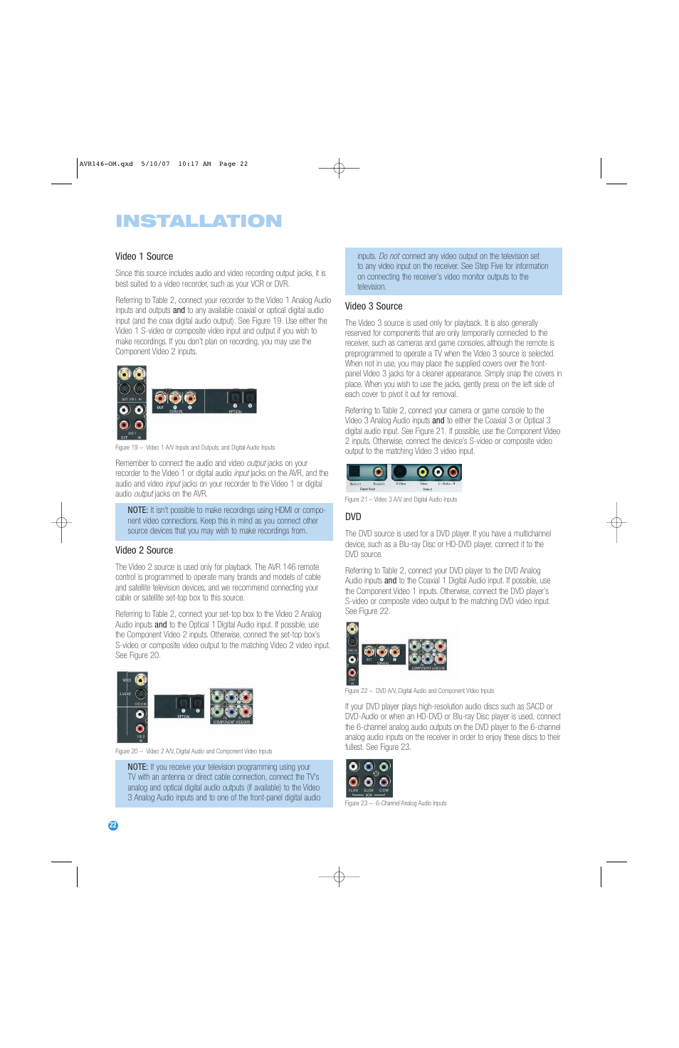 Installation | Harman-Kardon AVR 146 User Manual | Page 22 / 60