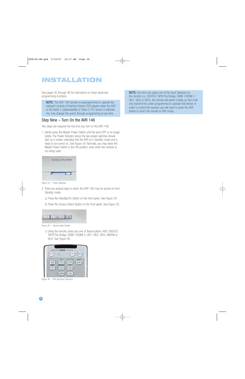 Installation, Step nine – turn on the avr 146 | Harman-Kardon AVR 146 User Manual | Page 26 / 60