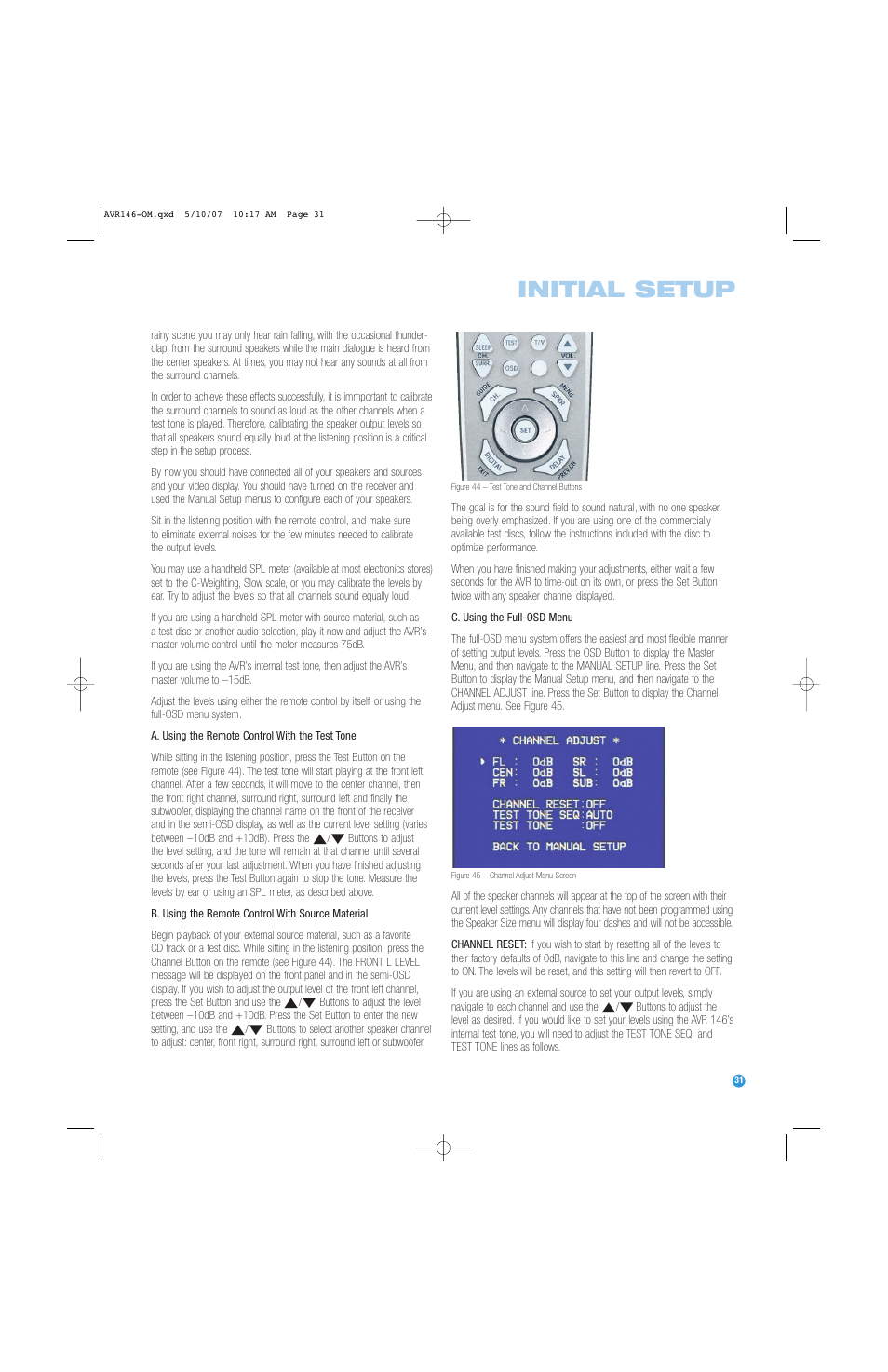 Initial setup | Harman-Kardon AVR 146 User Manual | Page 31 / 60