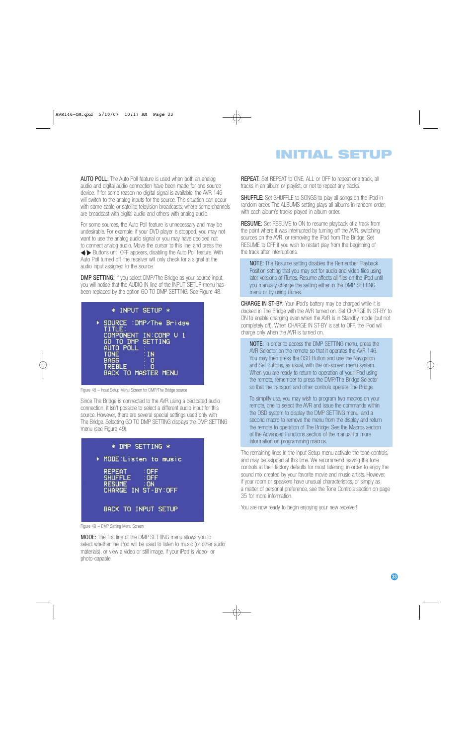 Initial setup | Harman-Kardon AVR 146 User Manual | Page 33 / 60