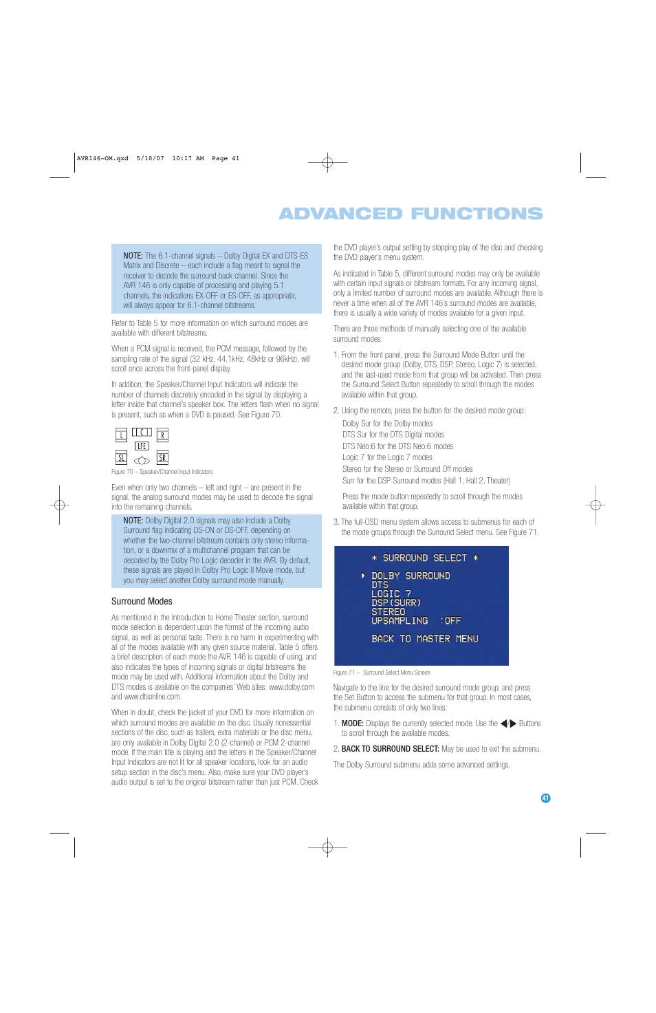 Advanced functions | Harman-Kardon AVR 146 User Manual | Page 41 / 60
