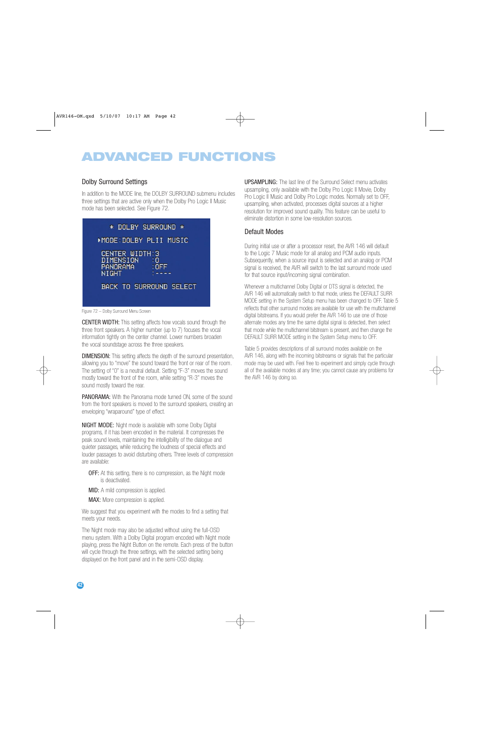 Advanced functions | Harman-Kardon AVR 146 User Manual | Page 42 / 60