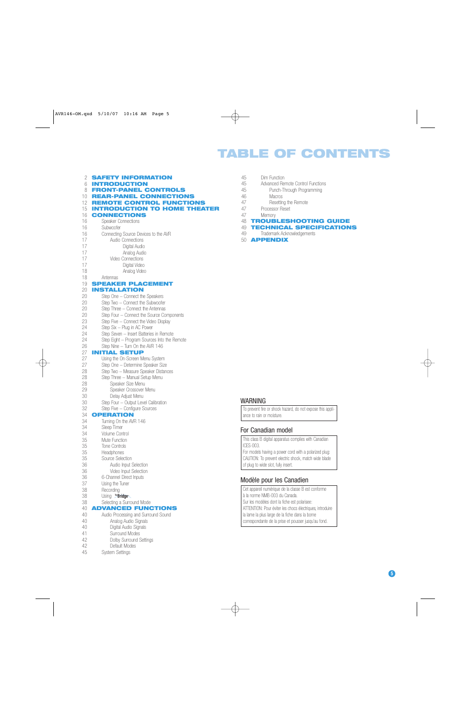 Harman-Kardon AVR 146 User Manual | Page 5 / 60