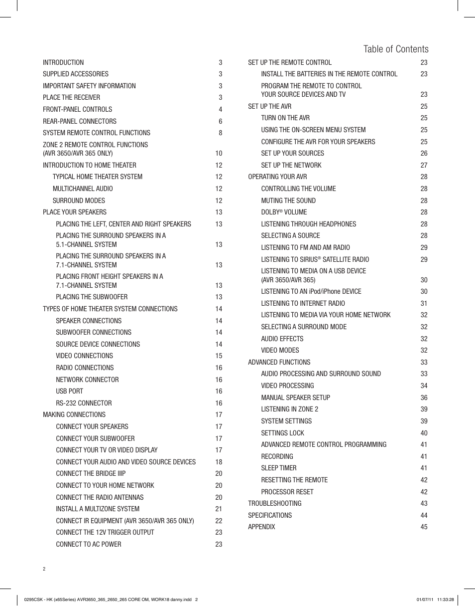 Harman-Kardon AVR 265 User Manual | Page 2 / 62