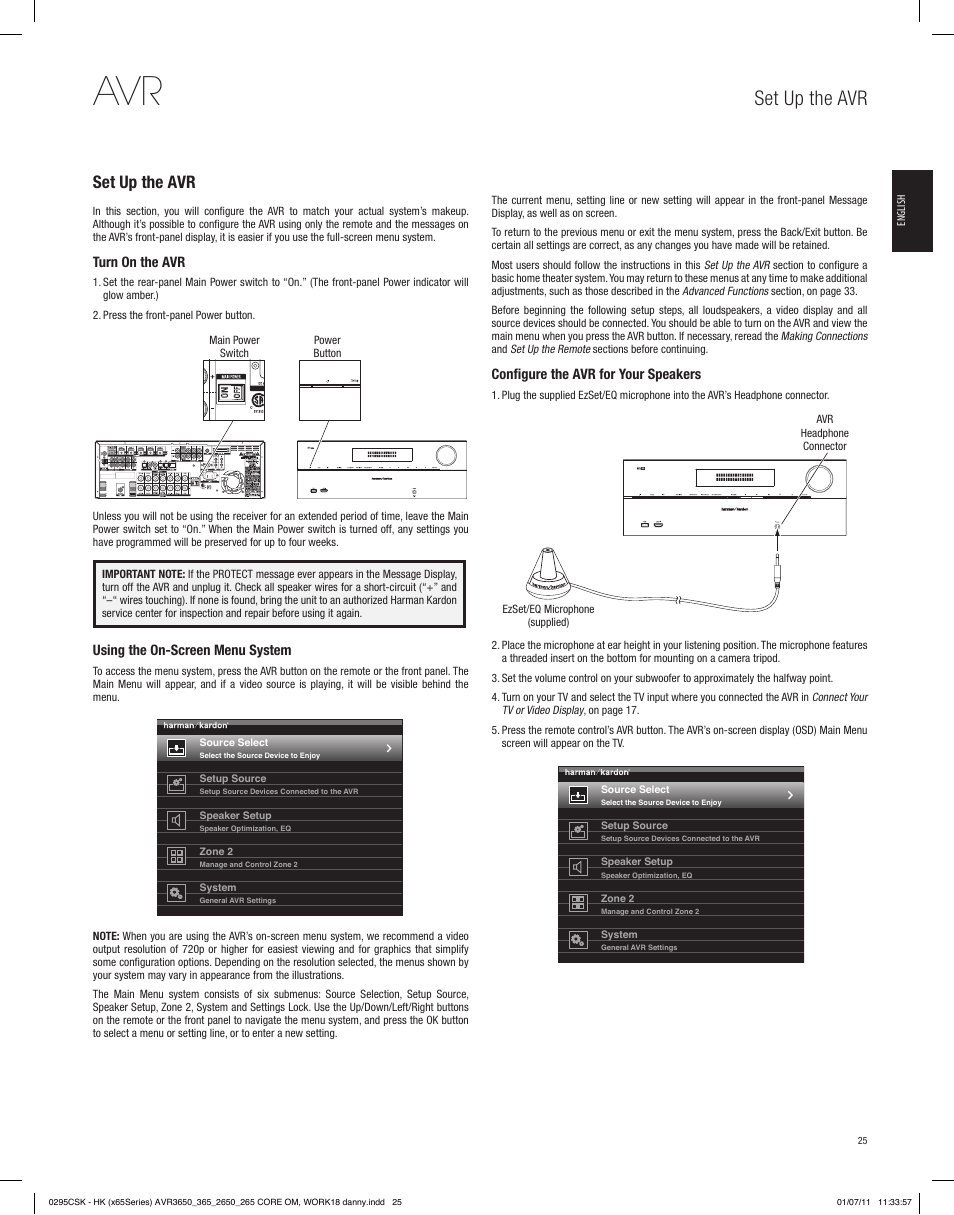 Set up the avr | Harman-Kardon AVR 265 User Manual | Page 25 / 62