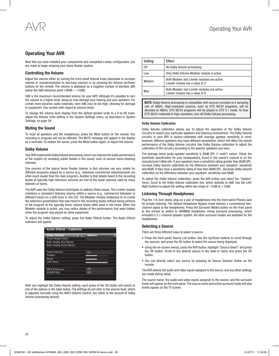 Operating your avr | Harman-Kardon AVR 265 User Manual | Page 28 / 62