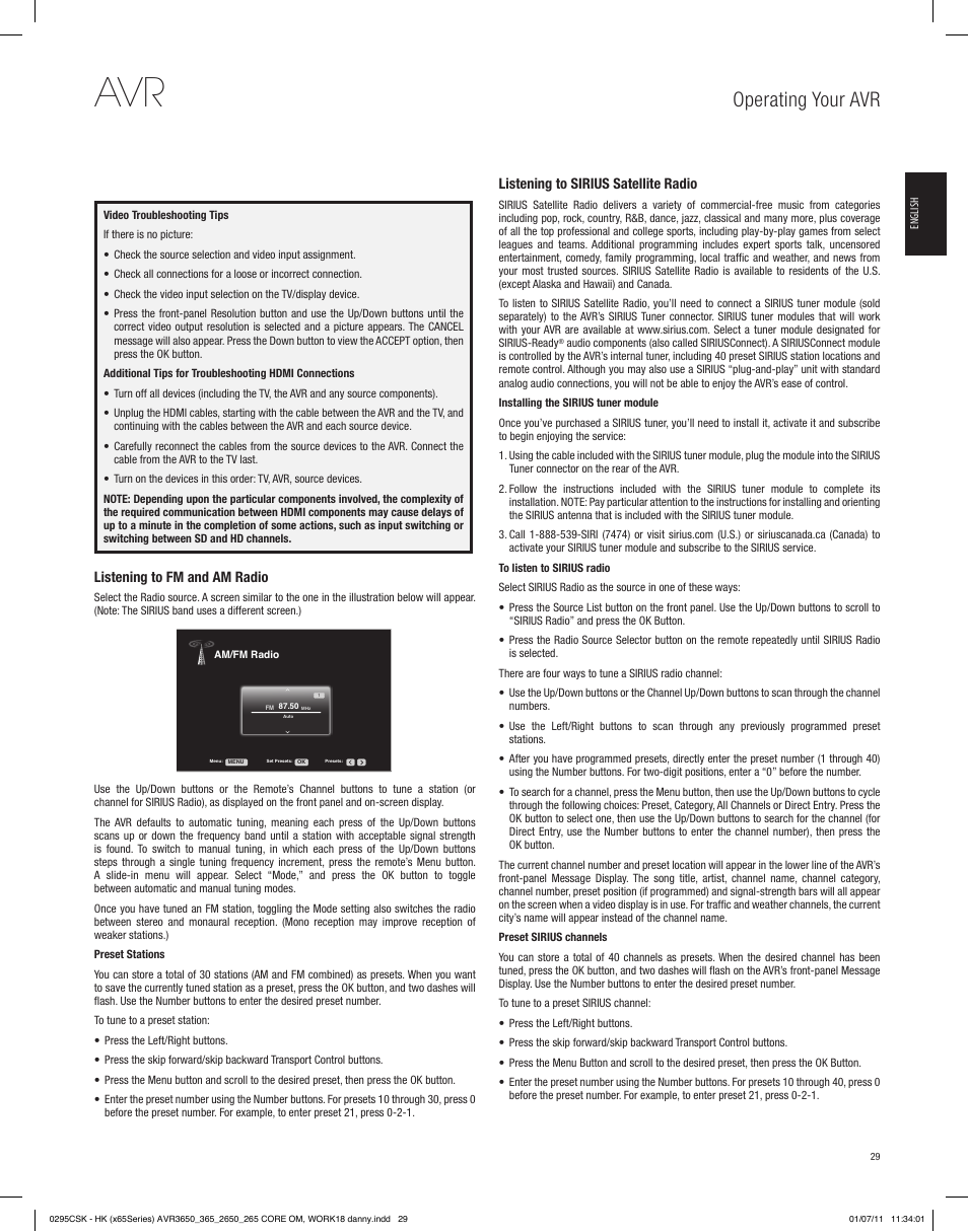 Operating your avr | Harman-Kardon AVR 265 User Manual | Page 29 / 62