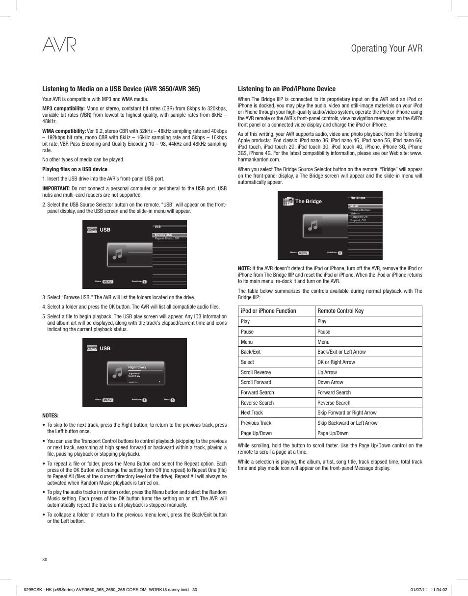 Operating your avr, Listening to an ipod/iphone device | Harman-Kardon AVR 265 User Manual | Page 30 / 62