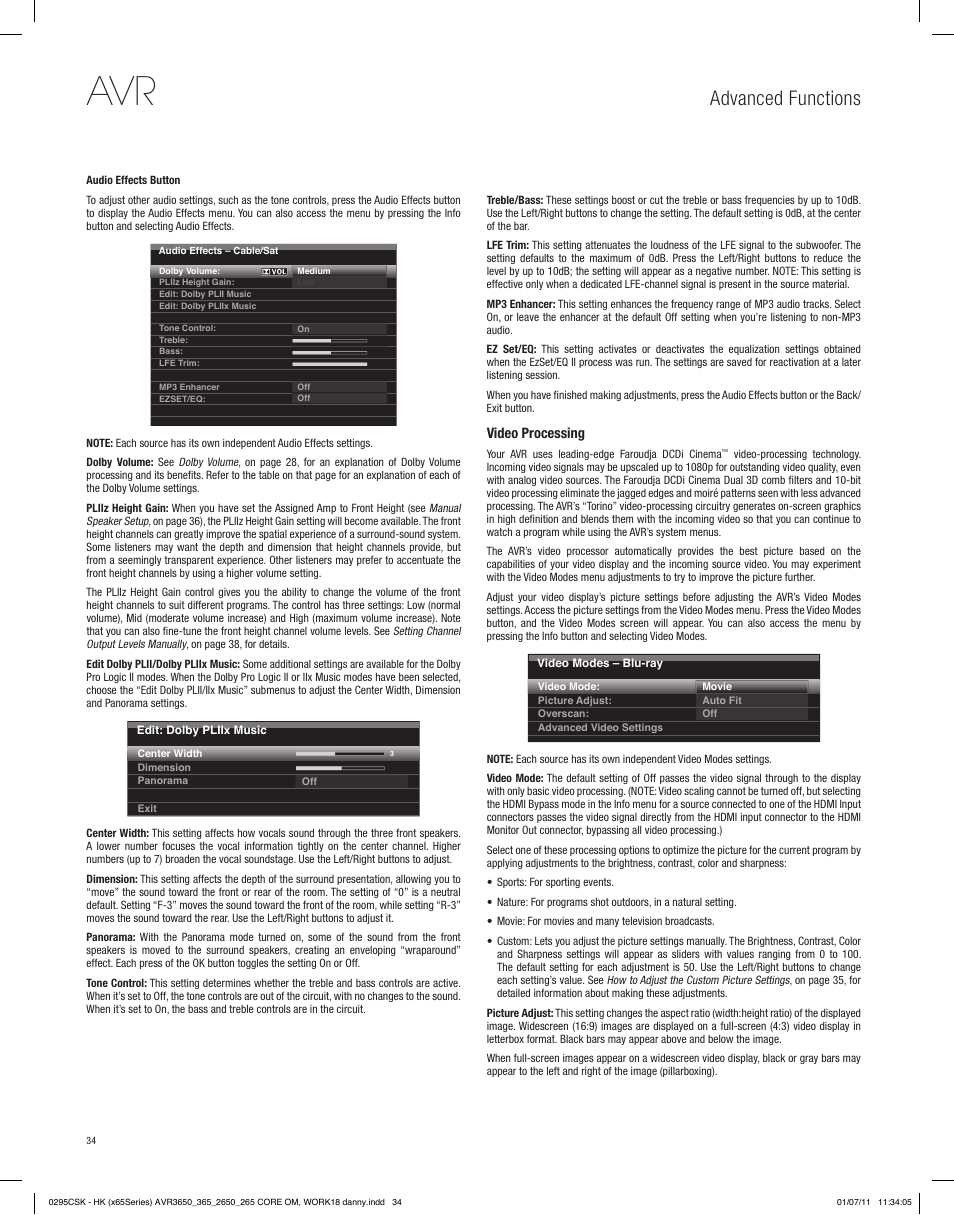 Advanced functions | Harman-Kardon AVR 265 User Manual | Page 34 / 62