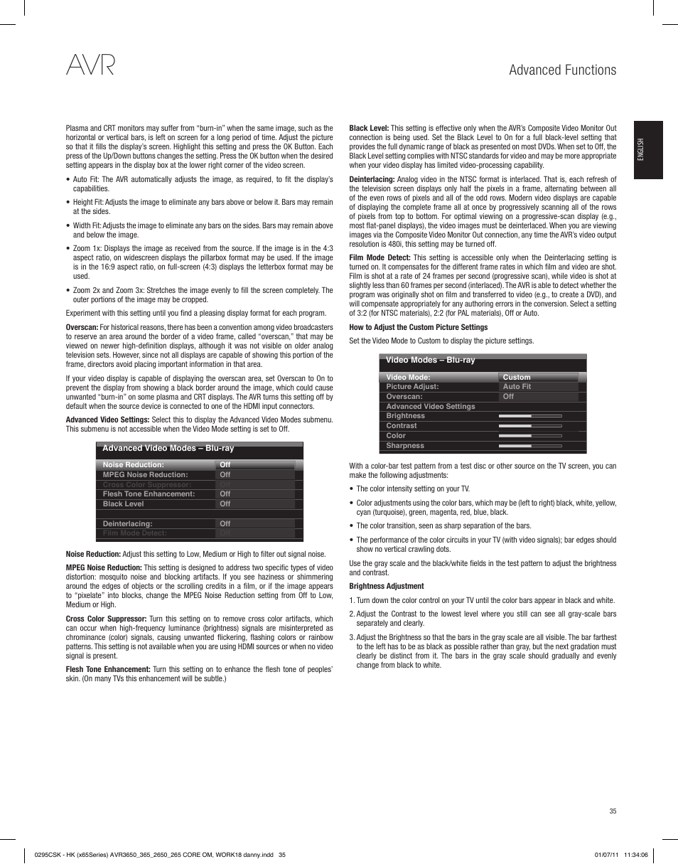 Advanced functions | Harman-Kardon AVR 265 User Manual | Page 35 / 62