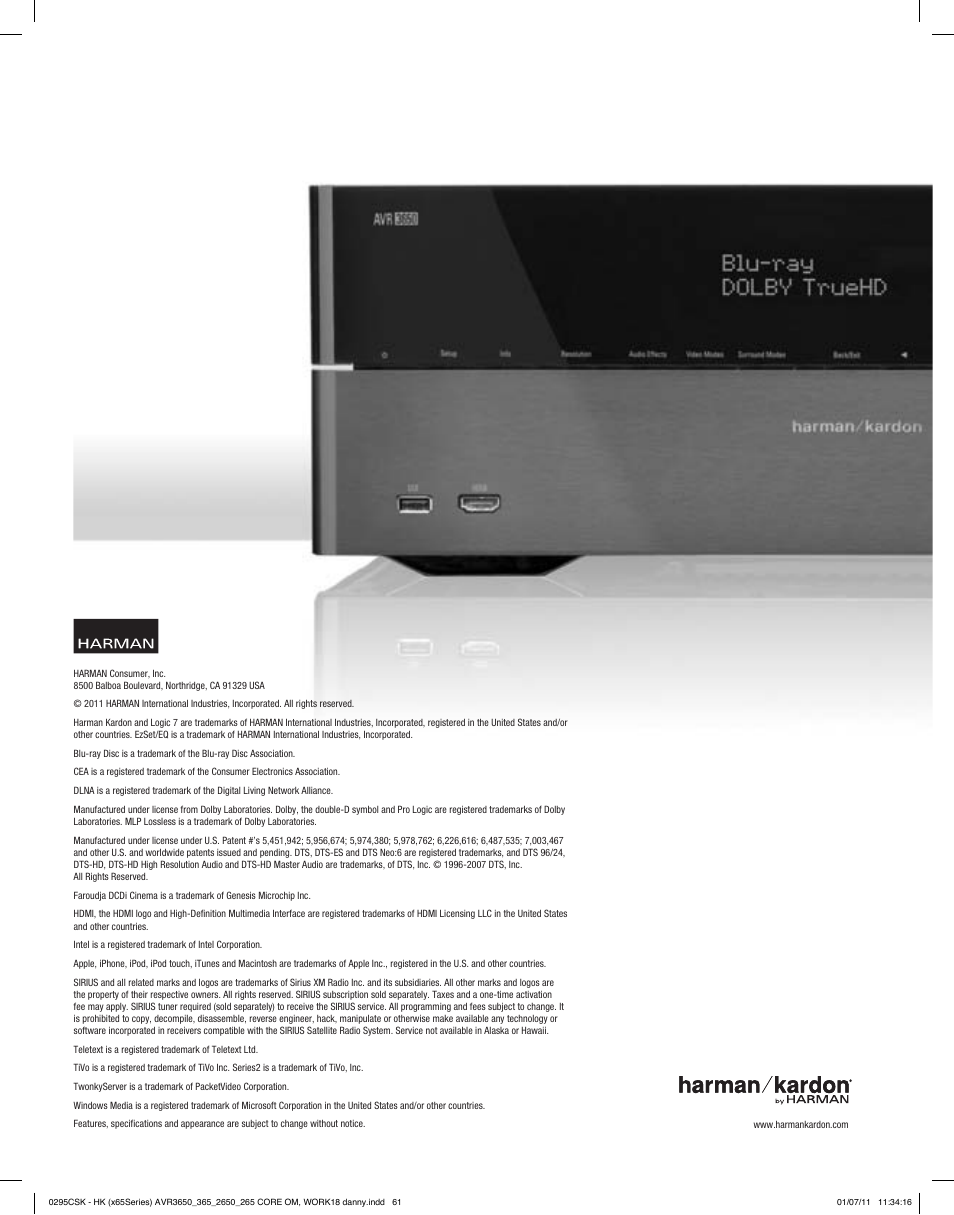 Harman-Kardon AVR 265 User Manual | Page 61 / 62