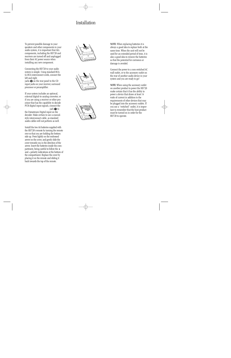 Installation | Harman-Kardon HD720 User Manual | Page 12 / 20