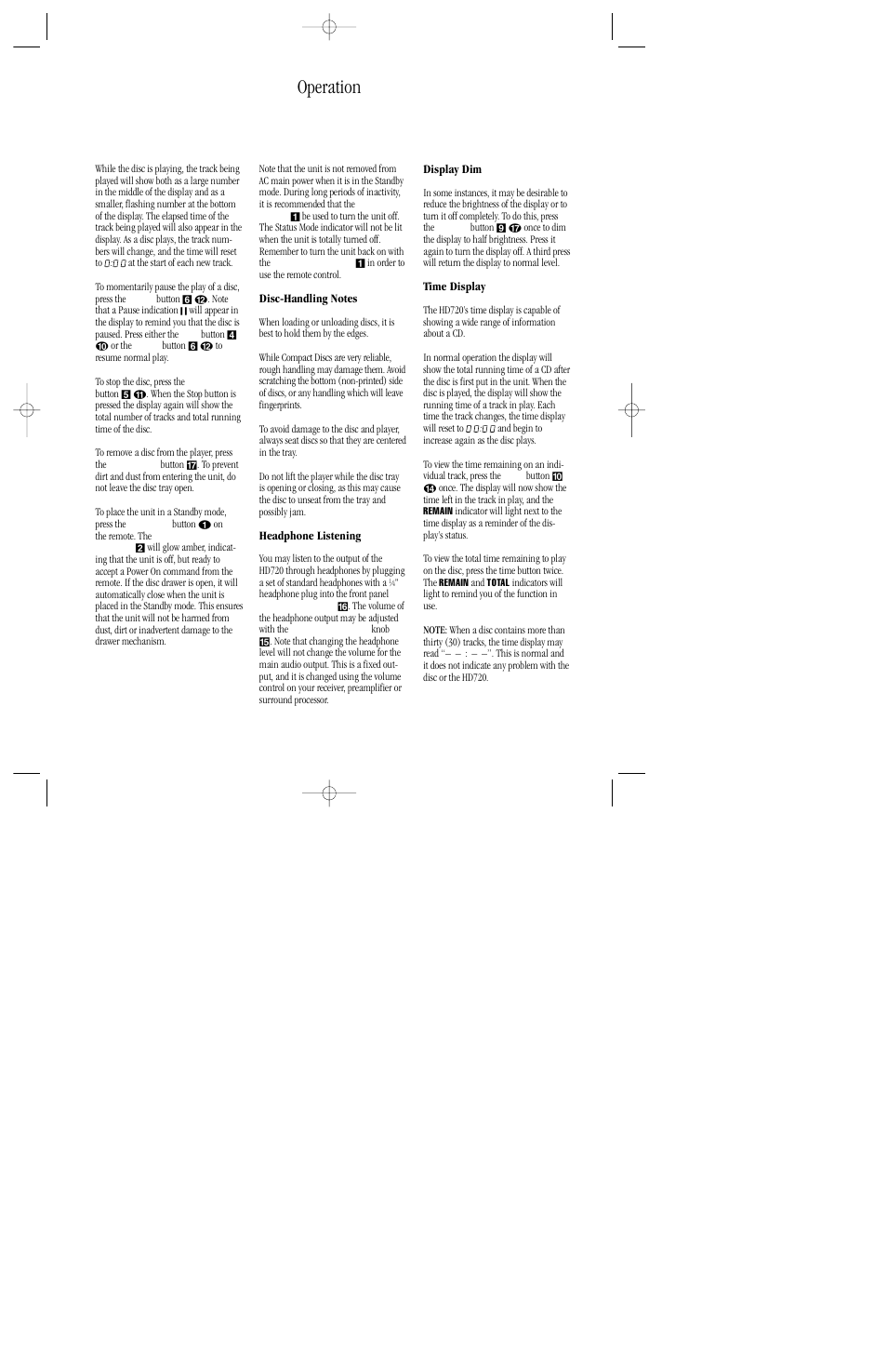 Operation | Harman-Kardon HD720 User Manual | Page 14 / 20