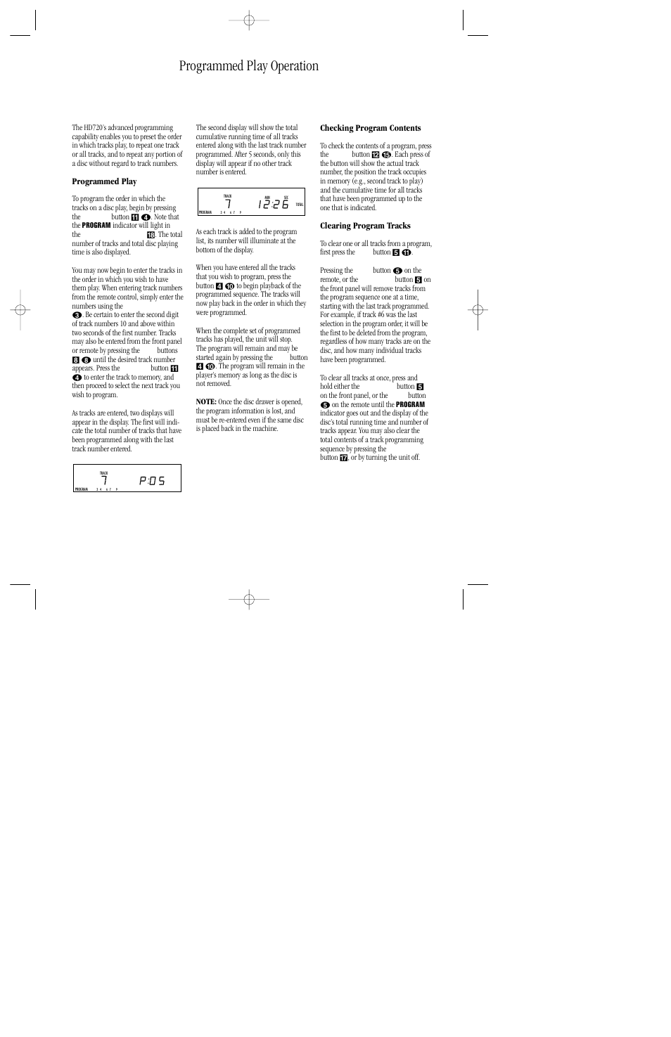 Programmed play operation | Harman-Kardon HD720 User Manual | Page 16 / 20