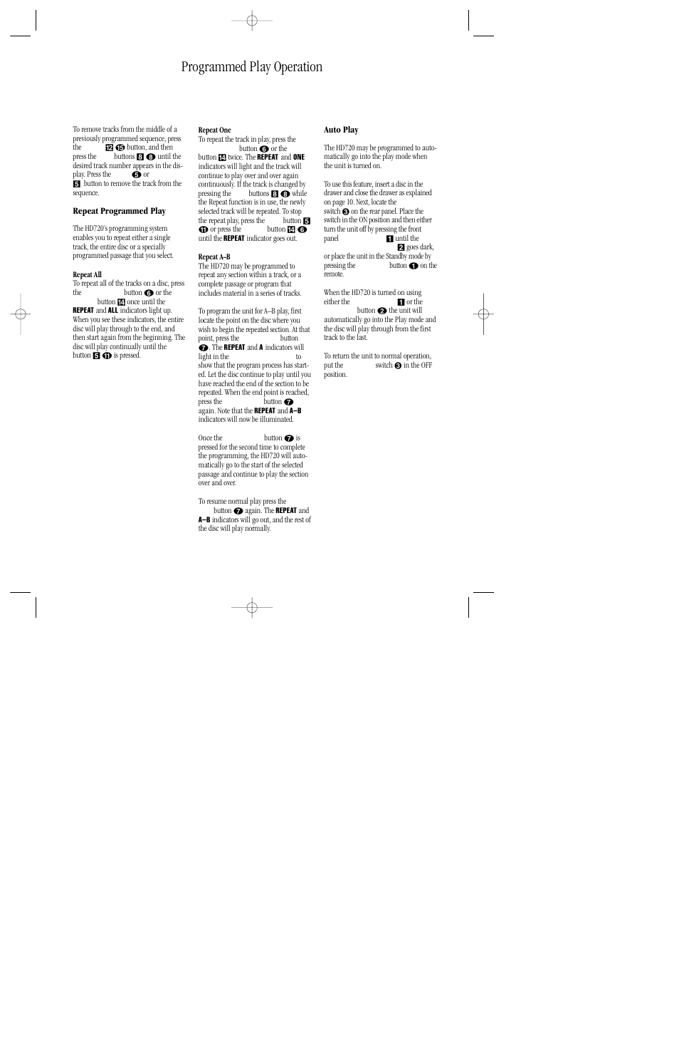 Programmed play operation | Harman-Kardon HD720 User Manual | Page 17 / 20