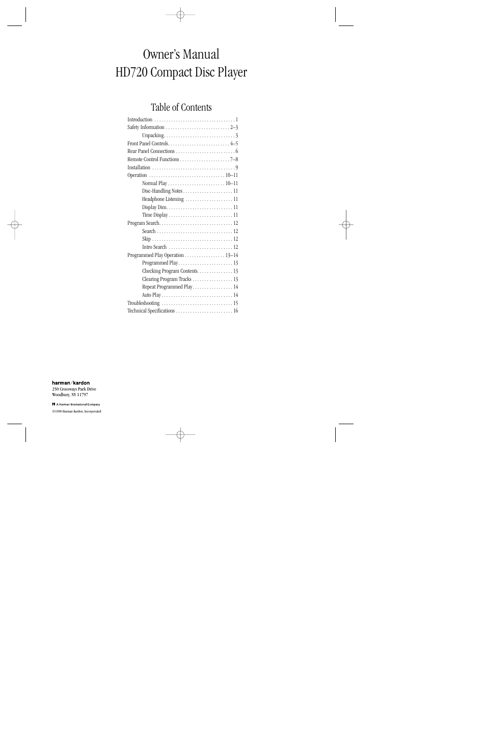 Harman-Kardon HD720 User Manual | Page 3 / 20