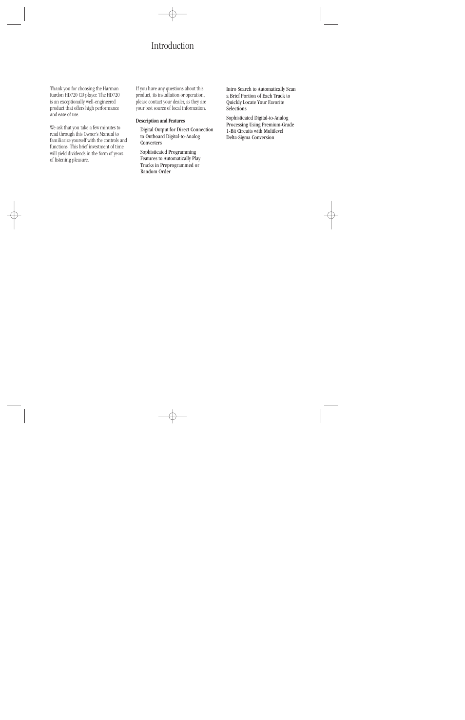 Introduction | Harman-Kardon HD720 User Manual | Page 4 / 20