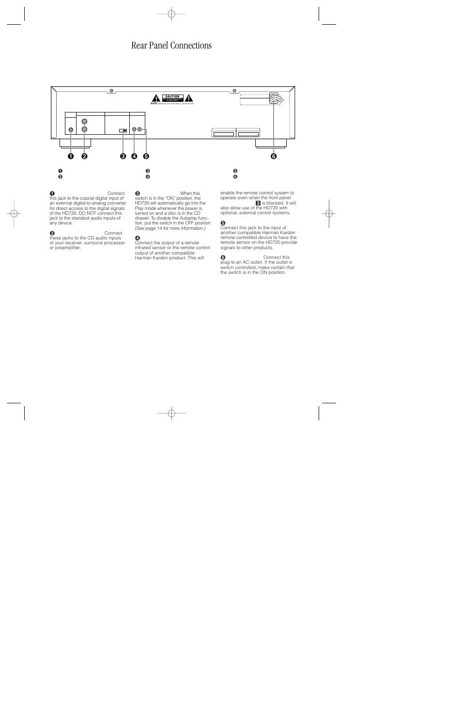 Rear panel connections | Harman-Kardon HD720 User Manual | Page 9 / 20