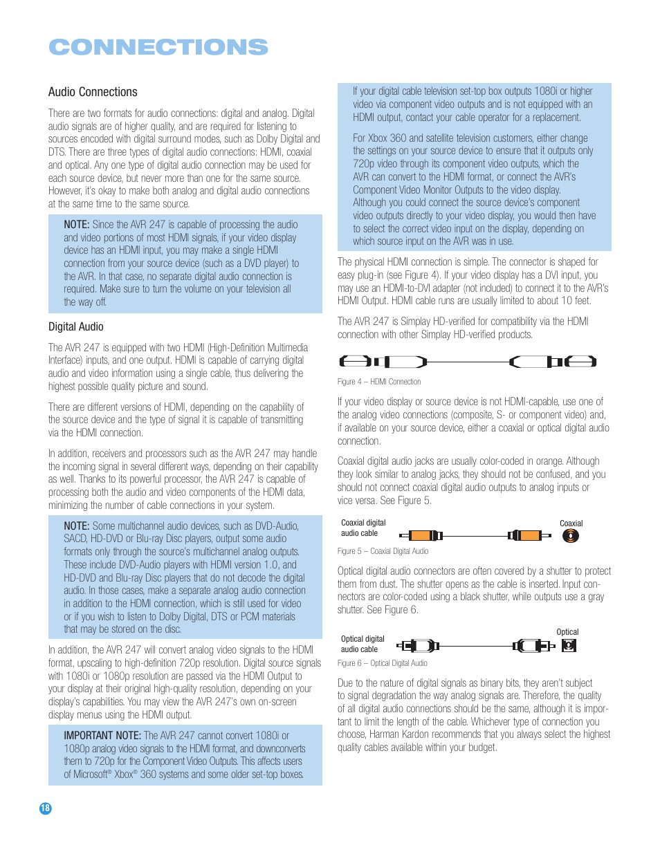 Connections, Audio connections, Video connections | Harman-Kardon AVR 247 User Manual | Page 18 / 76