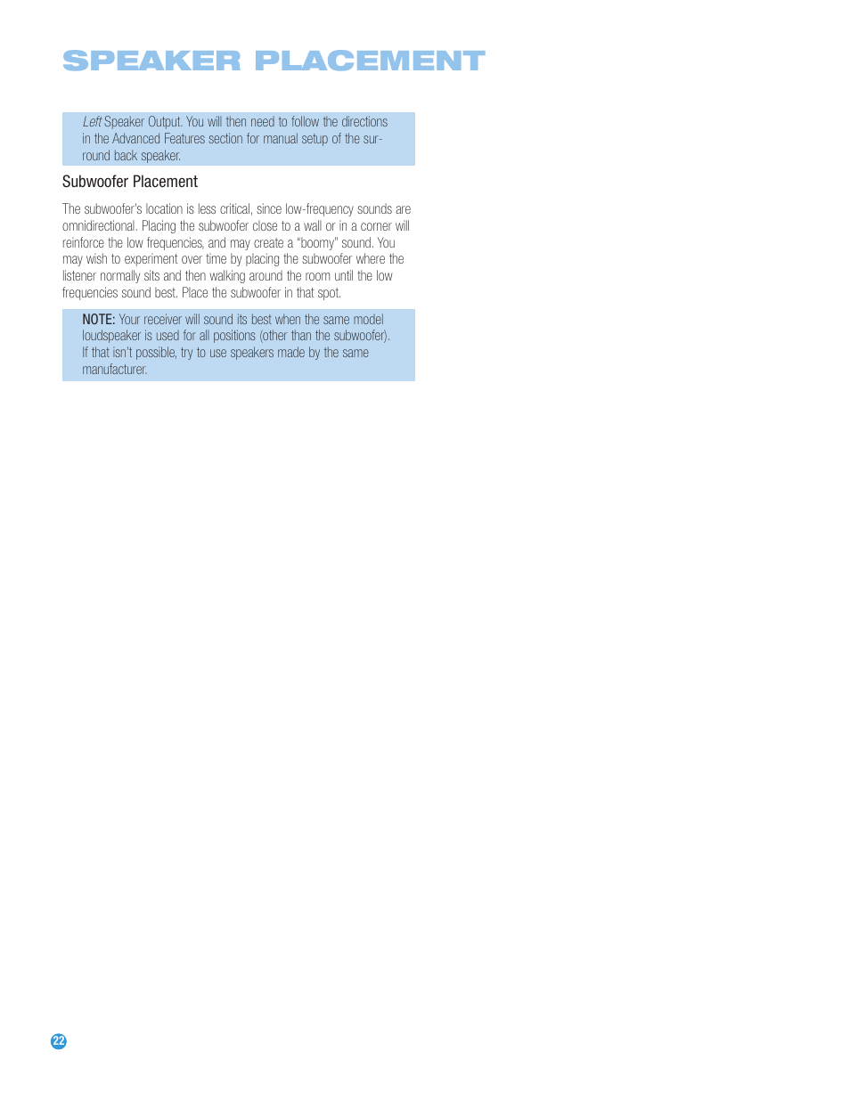 Speaker placement | Harman-Kardon AVR 247 User Manual | Page 22 / 76