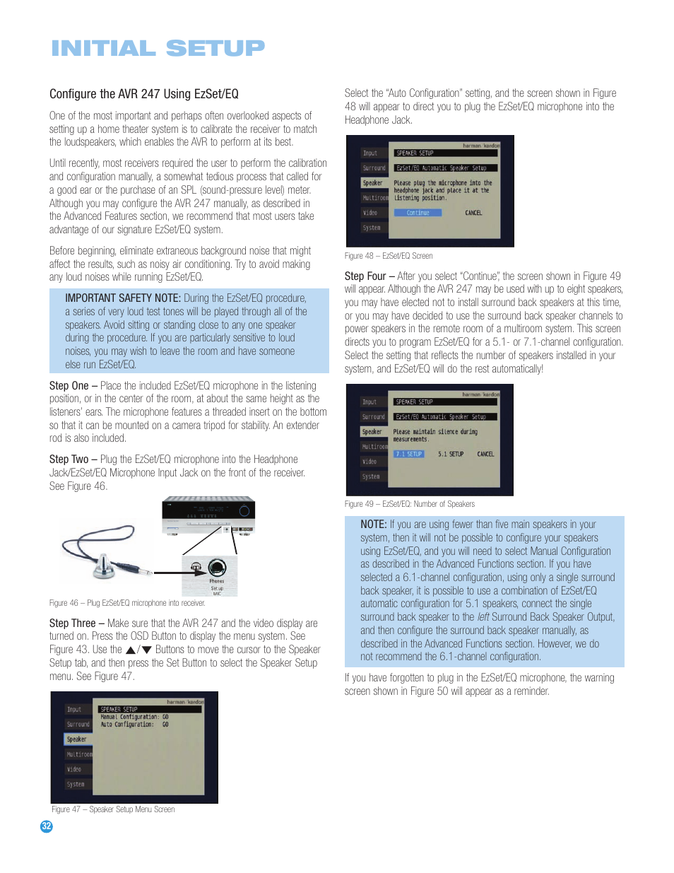 Initial setup | Harman-Kardon AVR 247 User Manual | Page 32 / 76