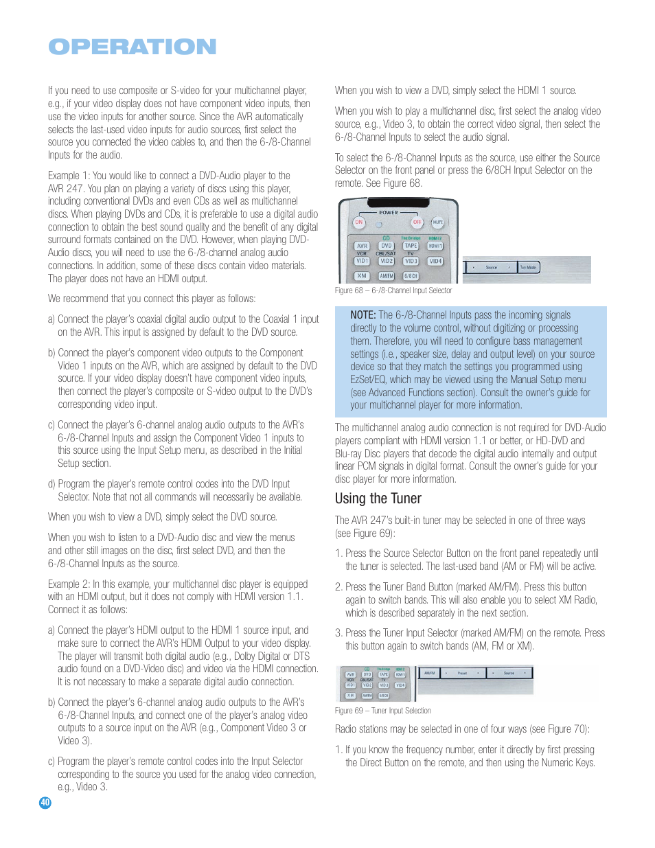 Operation, Using the tuner | Harman-Kardon AVR 247 User Manual | Page 40 / 76