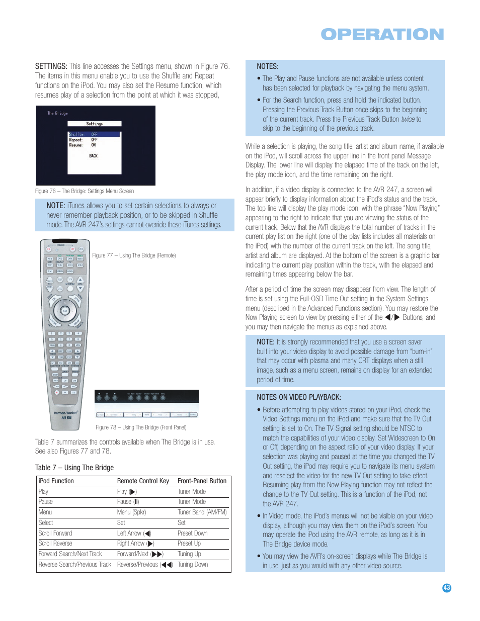 Operation | Harman-Kardon AVR 247 User Manual | Page 43 / 76
