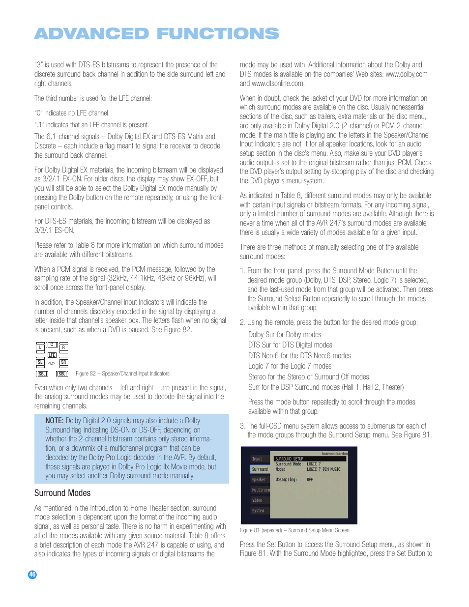 Advanced functions | Harman-Kardon AVR 247 User Manual | Page 46 / 76