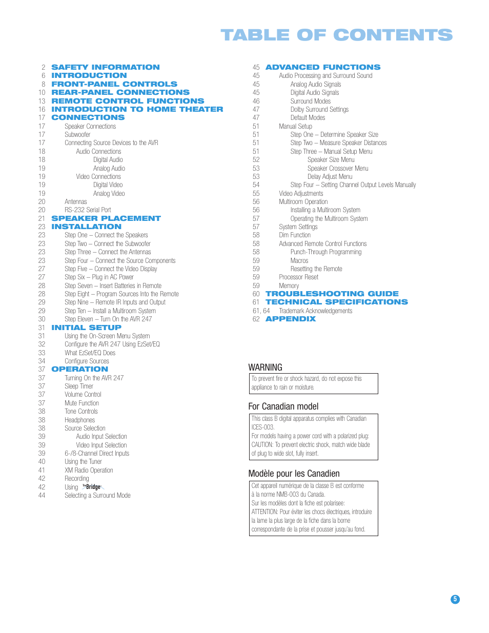 Harman-Kardon AVR 247 User Manual | Page 5 / 76