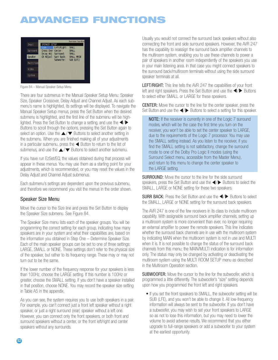 Advanced functions | Harman-Kardon AVR 247 User Manual | Page 52 / 76