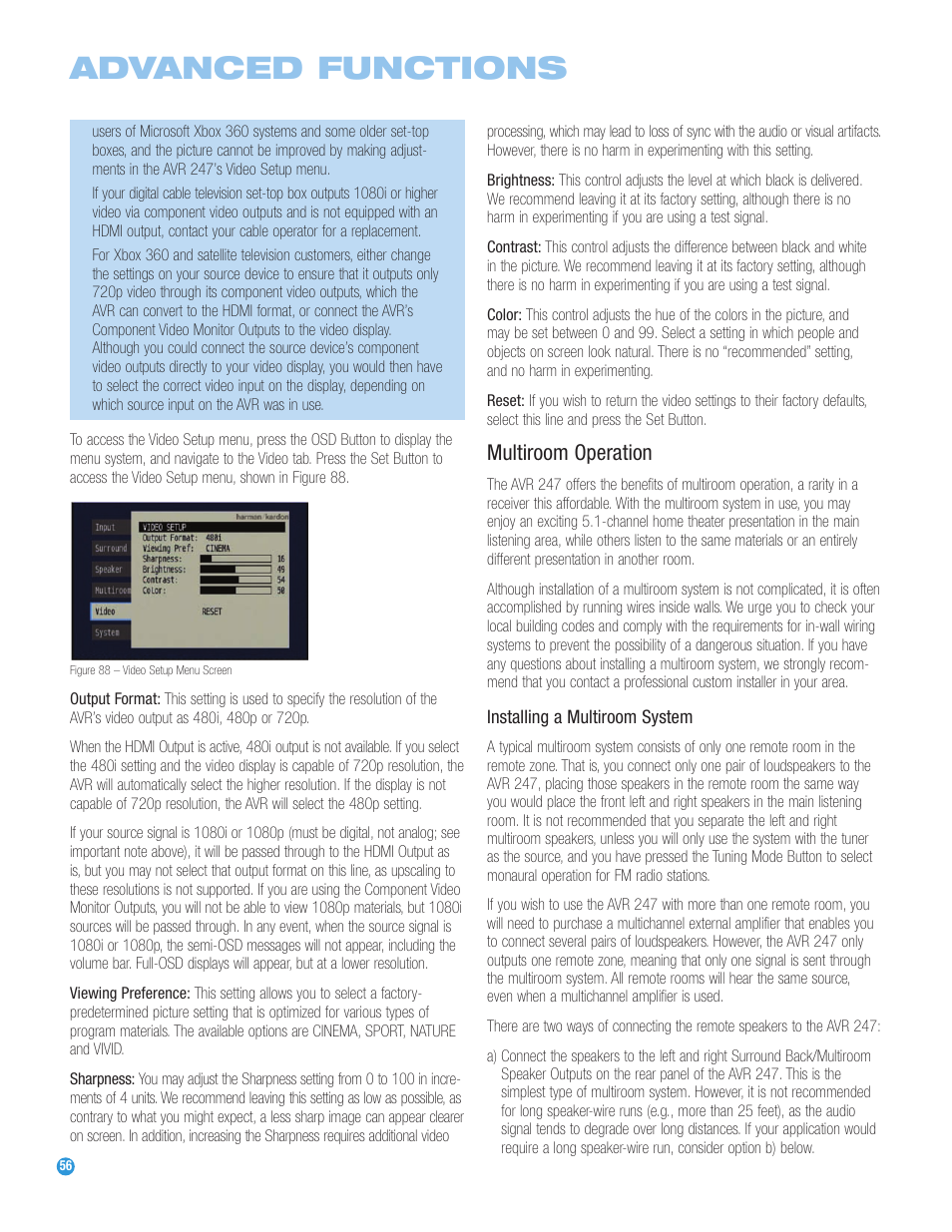 Advanced functions, Multiroom operation | Harman-Kardon AVR 247 User Manual | Page 56 / 76