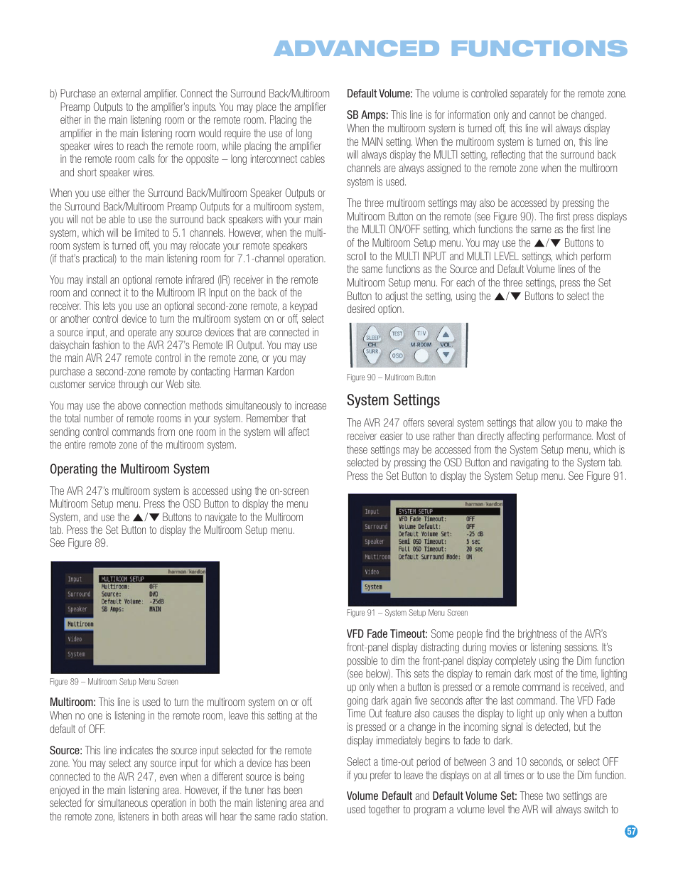 Advanced functions, System settings | Harman-Kardon AVR 247 User Manual | Page 57 / 76
