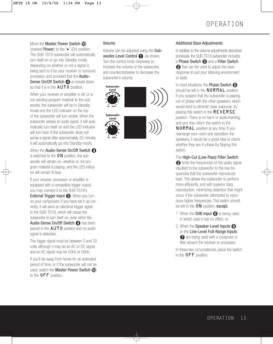 Operation | Harman-Kardon HKTS 18 User Manual | Page 13 / 16