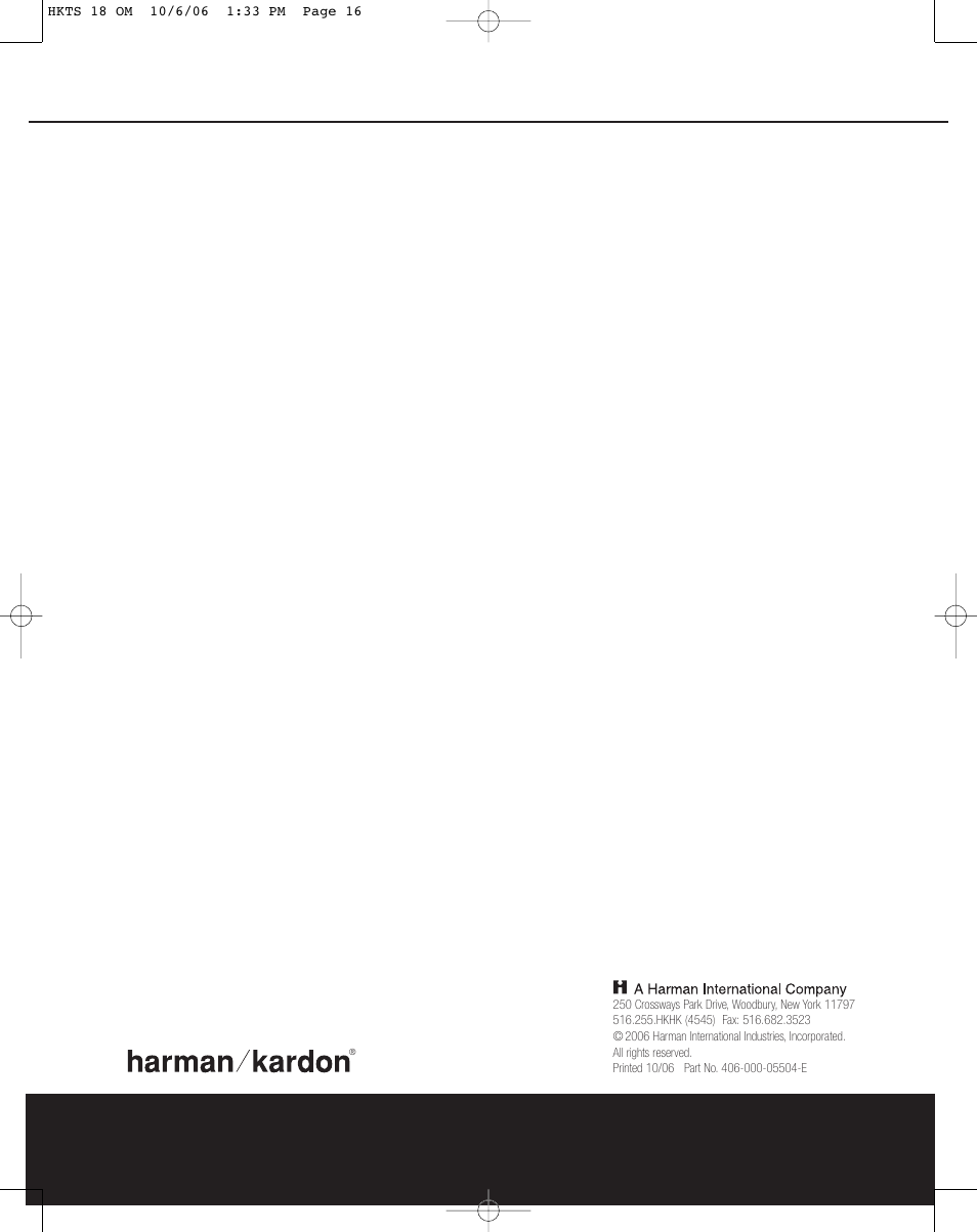 Harman-Kardon HKTS 18 User Manual | Page 16 / 16