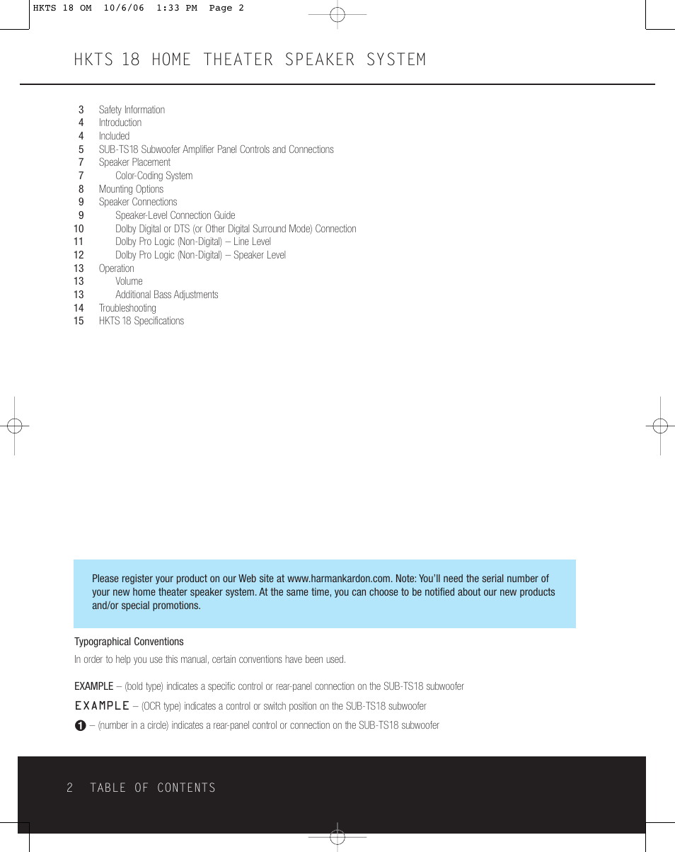Hkts 18 home theater speaker system | Harman-Kardon HKTS 18 User Manual | Page 2 / 16