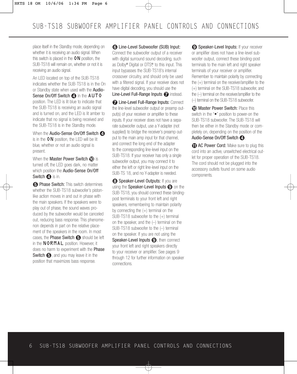 Harman-Kardon HKTS 18 User Manual | Page 6 / 16