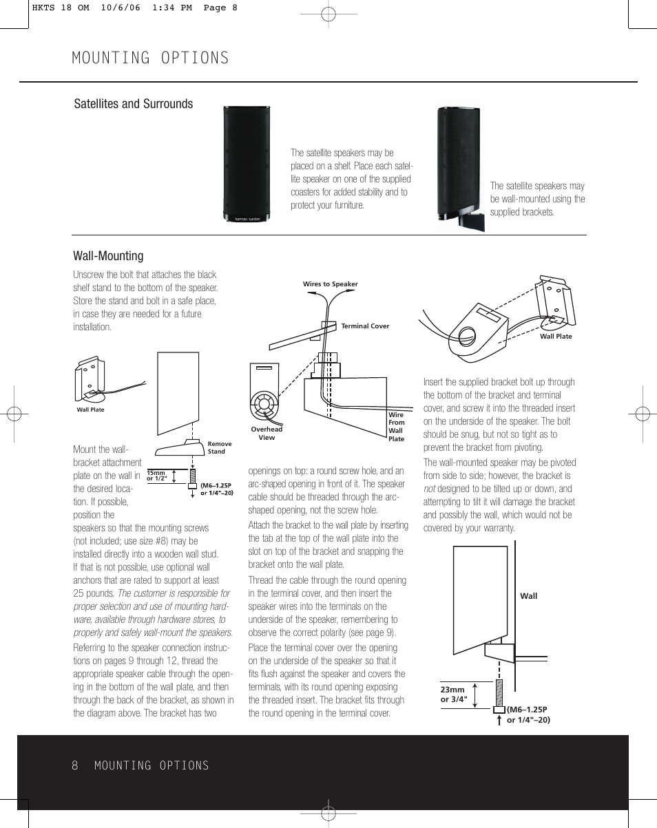 Mounting options, Satellites and surrounds, Wall-mounting | 8mounting options | Harman-Kardon HKTS 18 User Manual | Page 8 / 16