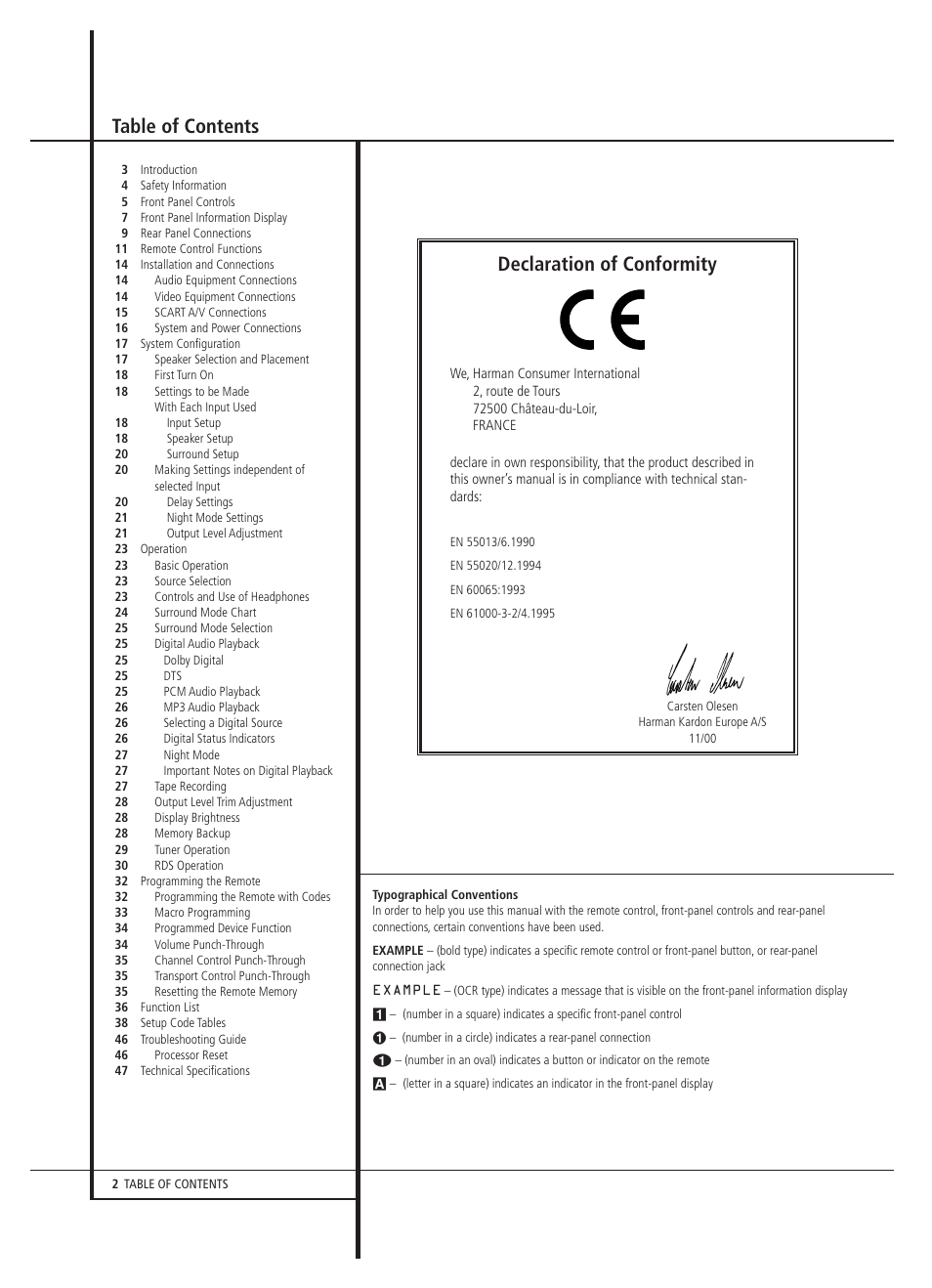 Harman-Kardon AVR 2000 User Manual | Page 2 / 48