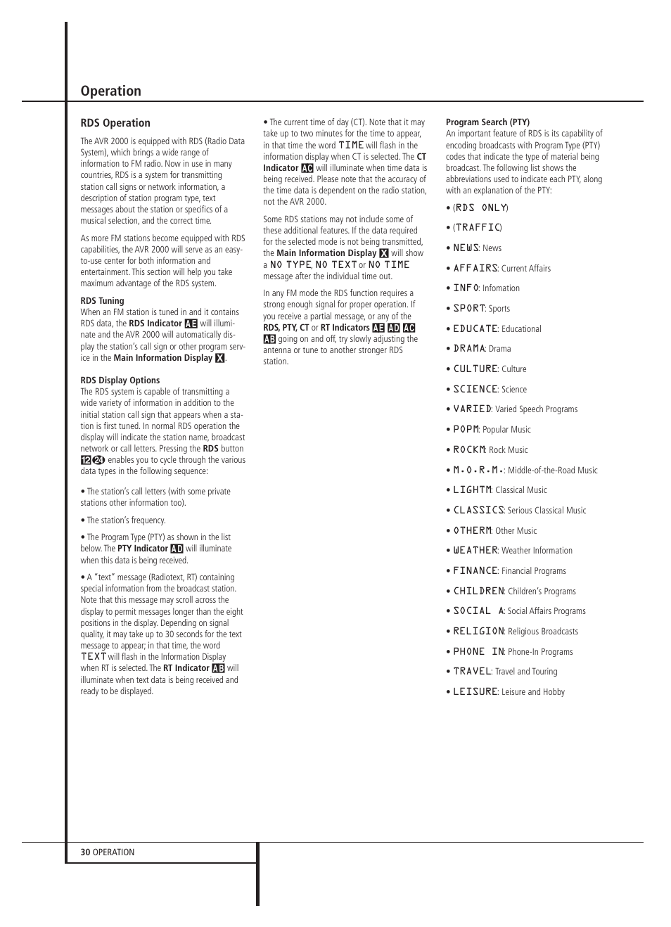 Operation | Harman-Kardon AVR 2000 User Manual | Page 30 / 48