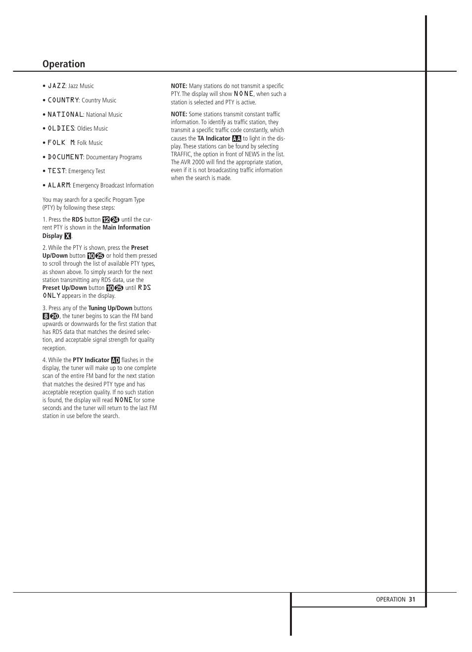 Operation | Harman-Kardon AVR 2000 User Manual | Page 31 / 48
